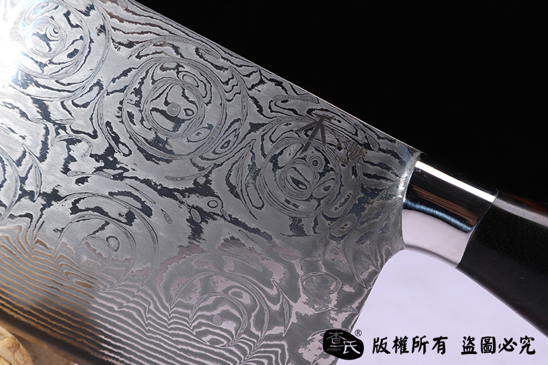 上等大马士革菜刀-正宗玫瑰纹全夹钢